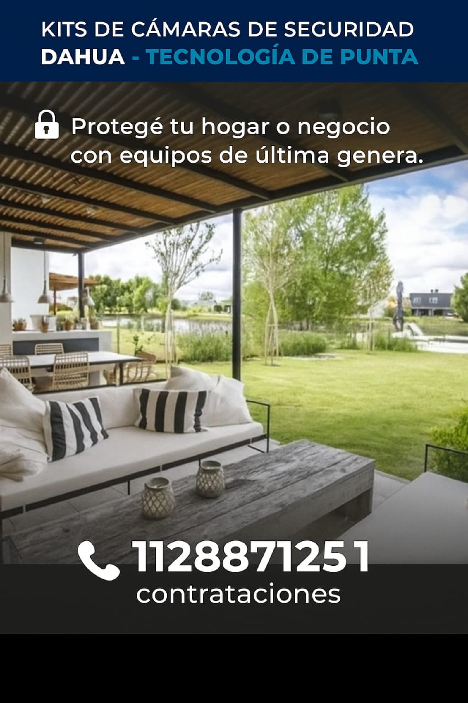 Terraza moderna con sofá blanco y mesa de madera rústica — proyecto seguridadintegral365, por seguridadintegral365, en Benavente 2120